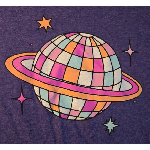 Girls Purple Fruit of the Loom Disco Saturn T shirt Size Medium - Picture 2 of 7